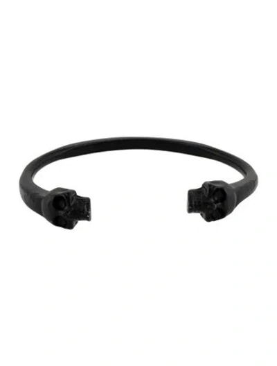 Pre-owned Alexander Mcqueen Twin Skull Cuff Bracelet, 7.25" In Black