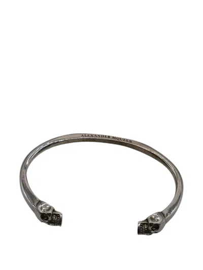 Pre-owned Alexander Mcqueen Twin Skull Cuff Bracelet In Silver