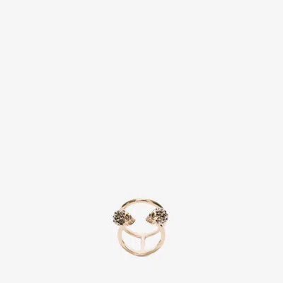 Alexander Mcqueen Twin Skull Double Ring In Light Gold