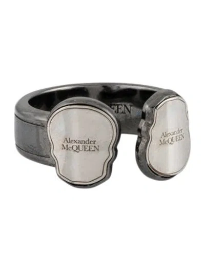 Pre-owned Alexander Mcqueen Twin Skull Tag Ring In Multi