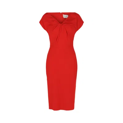 Pre-owned Alexander Mcqueen Twist-detail Crepe Midi Dress 'lust Red' | Women's Size 38