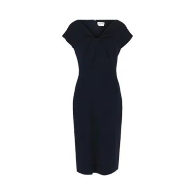 Pre-owned Alexander Mcqueen Twist-detail Crepe Midi Dress 'navy' | Blue | Women's Size 40