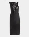 Alexander Mcqueen Twisted Bustier Leather Midi Pencil Dress In Black