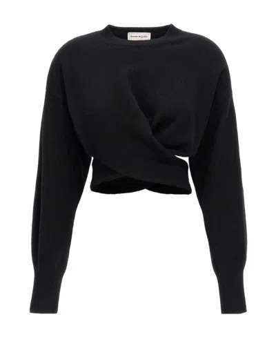 Alexander Mcqueen Twisted Cropped Jumper In Black