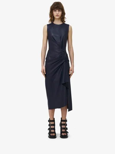 Alexander Mcqueen Twisted Drape Pencil Dress In Navy