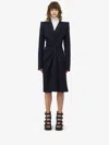 Alexander Mcqueen Twisted Lapel Coat In Navy