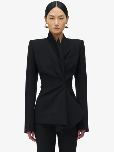 Alexander Mcqueen Twisted Lapel Jacket In Black