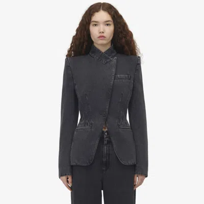 Alexander Mcqueen Organic Denim Blazer In Black