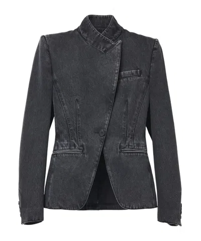 Alexander Mcqueen Twisted Stitching Denim Jacket In Black