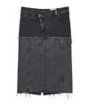 Alexander Mcqueen Mcqueen Two-tone Low Rise Denim Midi Skirt In Black