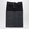 Alexander Mcqueen Mcqueen Two-tone Low Rise Denim Midi Skirt In Black