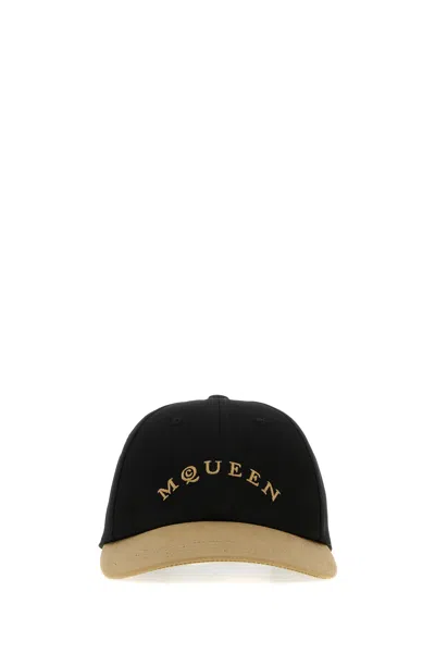 Alexander Mcqueen Two-tone Cotton Baseball Cap In Black