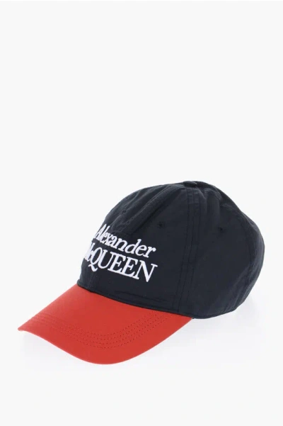 Alexander Mcqueen Two-tone Cotton Cap In Navy/red