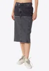 Alexander Mcqueen Mcqueen Two-tone Low Rise Denim Midi Skirt