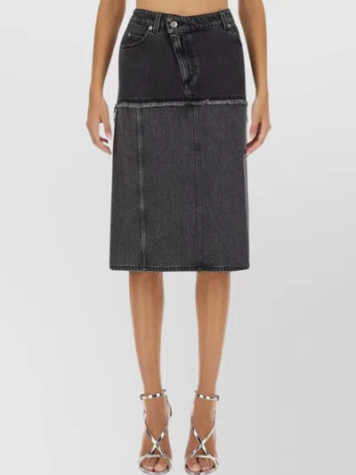 ALEXANDER MCQUEEN TWO-TONE DENIM SKIRT FRAYED HEM