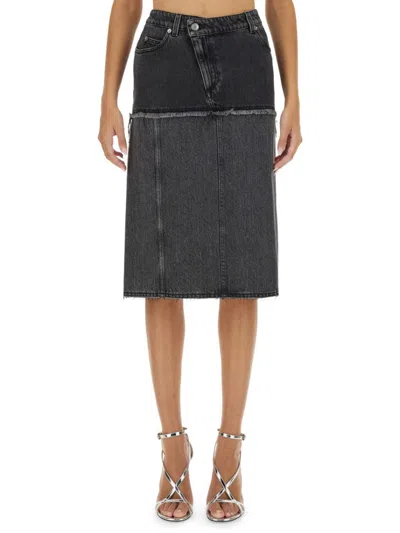 ALEXANDER MCQUEEN ALEXANDER MCQUEEN TWO-TONE DENIM SKIRT