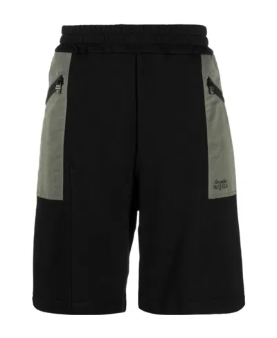 Alexander Mcqueen Two-tone Elasticated Track Shorts In Black