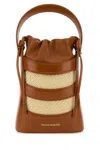Alexander Mcqueen Women Two-tone Leather And Raffia Mini The Rise Bucket Bag In Brown