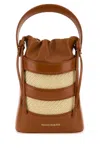 ALEXANDER MCQUEEN TWO-TONE LEATHER AND RAFFIA MINI THE RISE BUCKET BAG