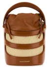 Alexander Mcqueen Two-tone Leather And Raffia The Rise Bucket Bag In Brown