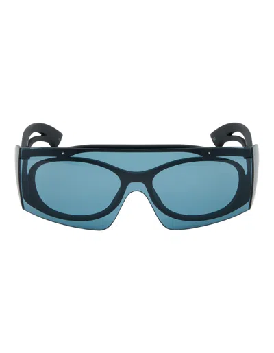 ALEXANDER MCQUEEN TWO-TONE SUNGLASSES IN BLACK/BLUE