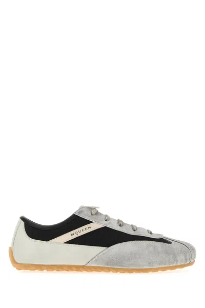 Alexander Mcqueen Two-tone Leather And Fabric Boxe Sneakers In Silver