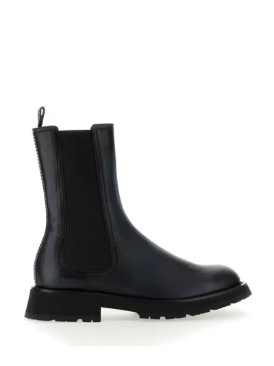 Alexander Mcqueen Two-tone Leather Ankle Boots In Gray
