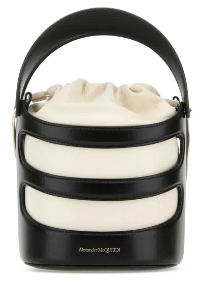 Alexander Mcqueen Two-tone Leather Rise Bucket Handbag In Neutral