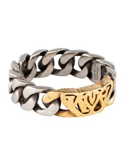 Pre-owned Alexander Mcqueen Two-tone Seal Logo Chain Ring In Multicolor