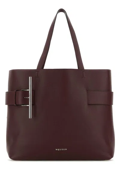 Alexander Mcqueen Tyrian Purple Leather T Bar Shopping Bag