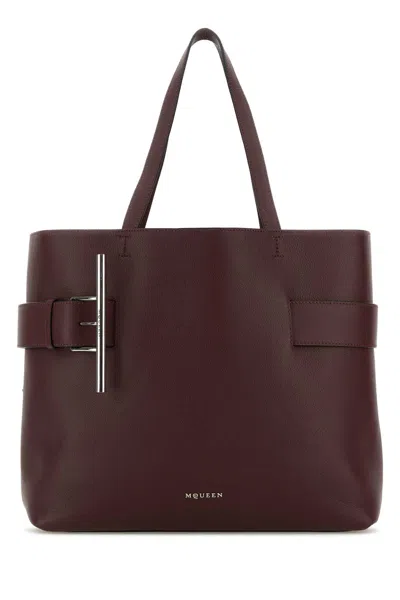 ALEXANDER MCQUEEN TYRIAN PURPLE LEATHER T-BAR SHOPPING BAG