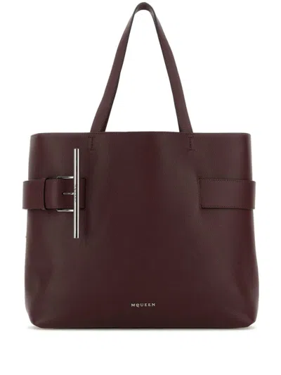 Alexander Mcqueen Tyrian Purple Leather T-bar Shopping Bag