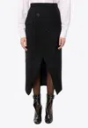 Alexander Mcqueen Upside-down Slashed Wool Midi Skirt In Black