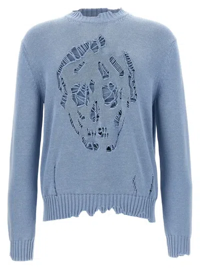 Alexander Mcqueen Used-effect Cotton Sweater In Gray