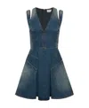 Alexander Mcqueen Blue Mini Dress With Cut-out Detail And Pleated Skirt In Cotton Denim Woman In Blue