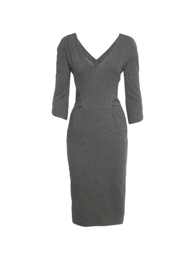 Pre-owned Alexander Mcqueen V-neck Dress In Gray