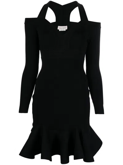 ALEXANDER MCQUEEN V-NECK KNITTED MINI DRESS