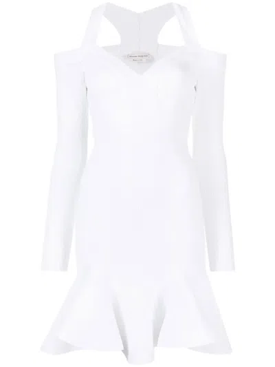 Alexander Mcqueen V-neck Knitted Dress In White