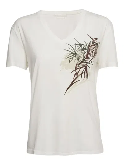 Pre-owned Alexander Mcqueen V-neck Leaf-embroidered T-shirt In White