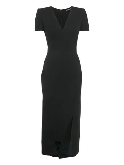 Pre-owned Alexander Mcqueen V-neck Midi Dress In Black