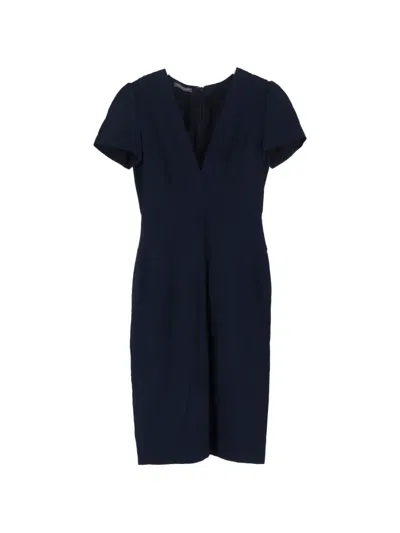 Pre-owned Alexander Mcqueen V-neck Midi Dress In Blue