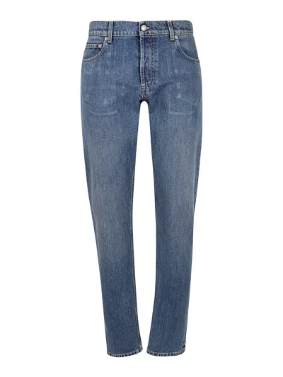 Alexander Mcqueen Logo-embroidered Straight-leg Jeans In Medium Wash