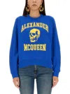 Alexander Mcqueen Varsity Skull Logo Sweatshirt In Blue