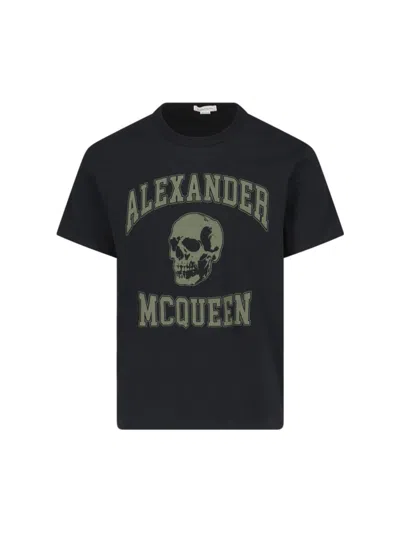 ALEXANDER MCQUEEN ALEXANDER MCQUEEN "VARSITY" BLACK COTTON T-SHIRT