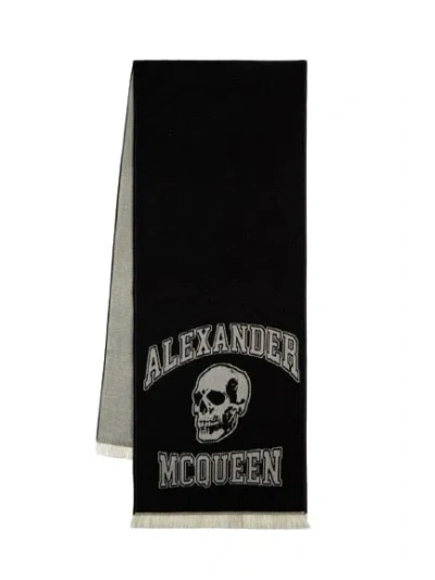 Alexander Mcqueen Varsity Logo Skul Scarf - Wool - Black/ivory