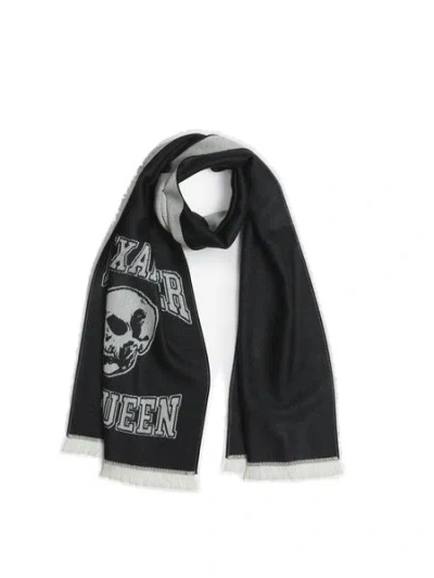 Alexander Mcqueen Varsity Logo Skul Scarf In Black