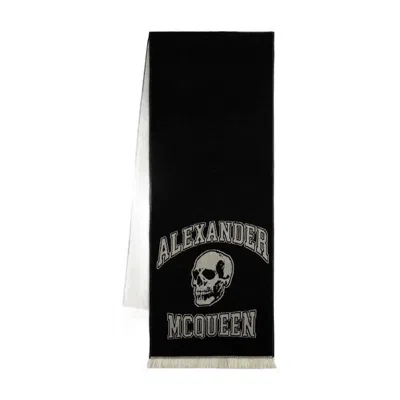 Alexander Mcqueen Varsity Logo Skul Scarf In Black