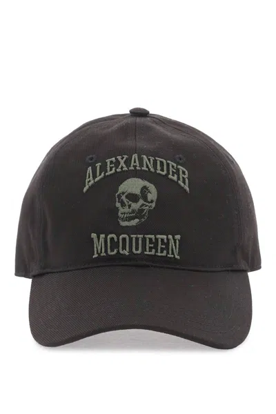 Alexander Mcqueen Skull Varsity Lo Cap In Nero