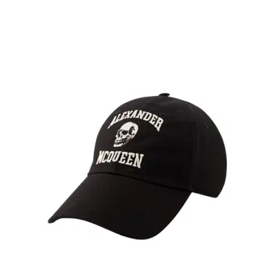 ALEXANDER MCQUEEN ALEXANDER MCQUEEN VARSITY SKULL CAP - COTTON - BLACK/IVORY