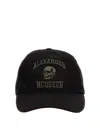 Alexander Mcqueen Cotton Twill Cap With Embroidery In Black